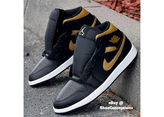 Air Jordan 1 Mid Black Metallic Gold