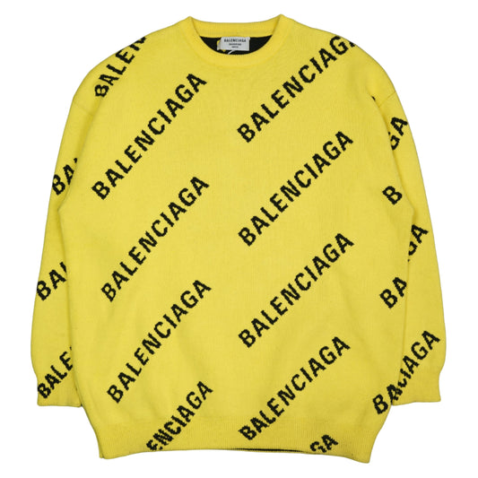 Balenciaga All Over Print Yellow Knitwear Crewneck