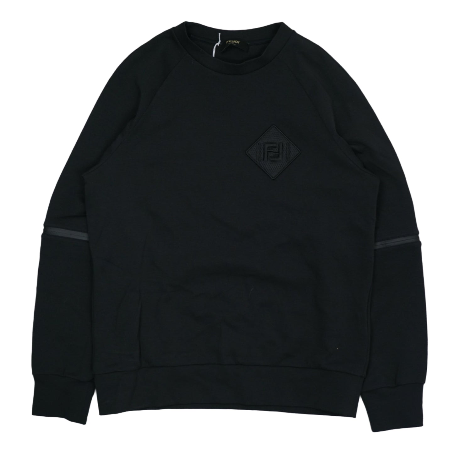 Fendi Black Logo Patch Knit-Zipper Black Crewneck