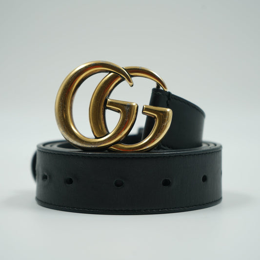 Gucci Double GG Logo Gold Black Leather Belt