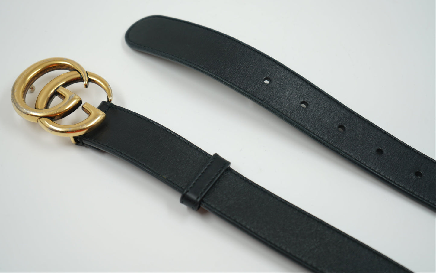 Gucci Double GG Logo Gold Black Leather Belt