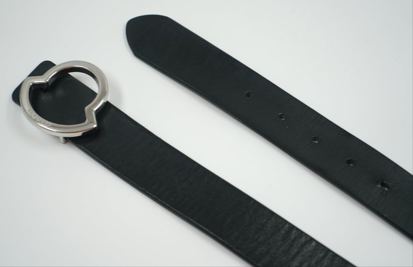 Moncler Silver Buckle Black Leather Belt