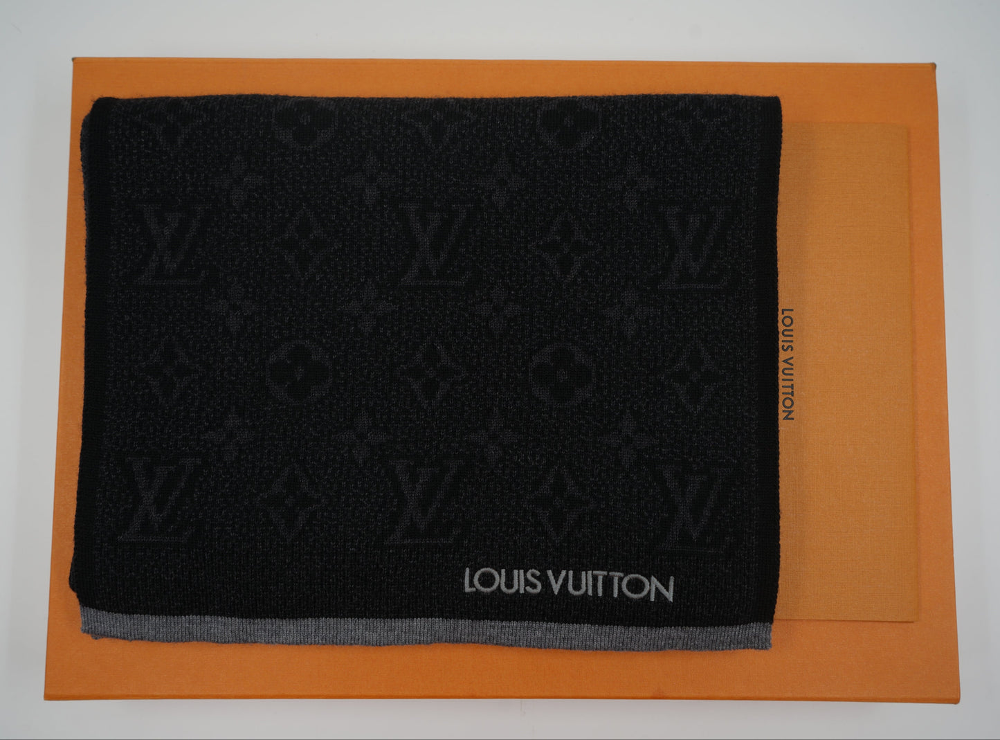 Louis Vuitton Monogram Logo Black Scarf