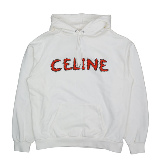 Celine Red Graphic Print White Hoodie
