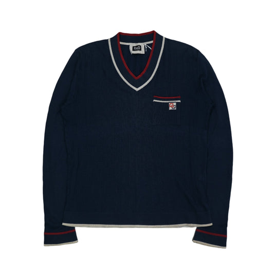 Dolce Gabbana DG Logo Chest Pocket Blue Knitwear