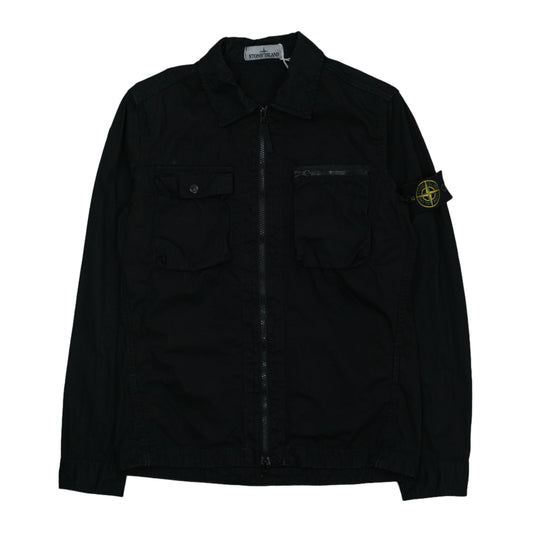 Stone Island Double Pocket Black Zip-Up Overshirt