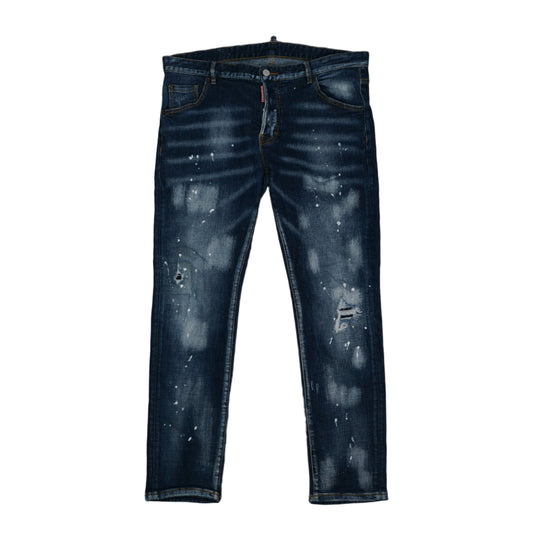 Dsquared2 Skater Jean White Stains Blue Denim Jeans
