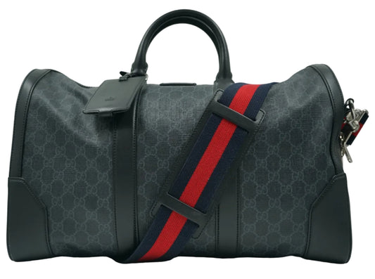 Gucci GG Supreme Black Canvas Medium Duffle Bag 45L