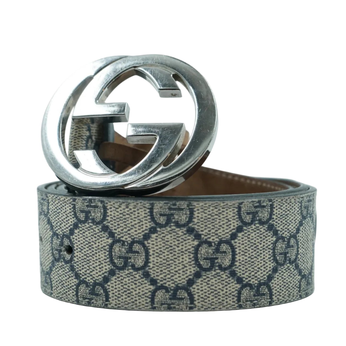 Gucci Interlocking G Buckle Beige/Navy Blue Belt