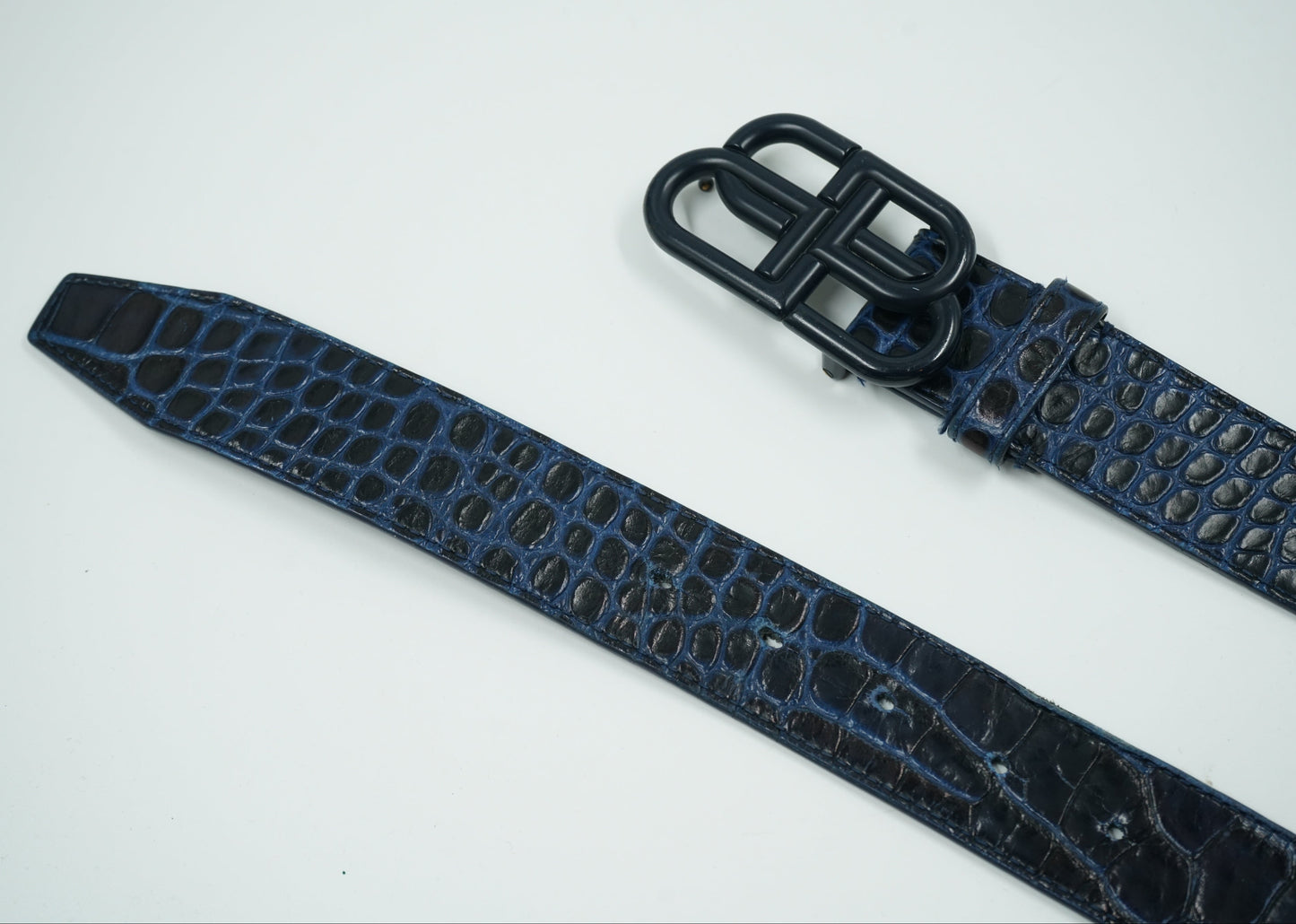 Balenciaga BB Logo Buckle Croc Emossed Leather Belt