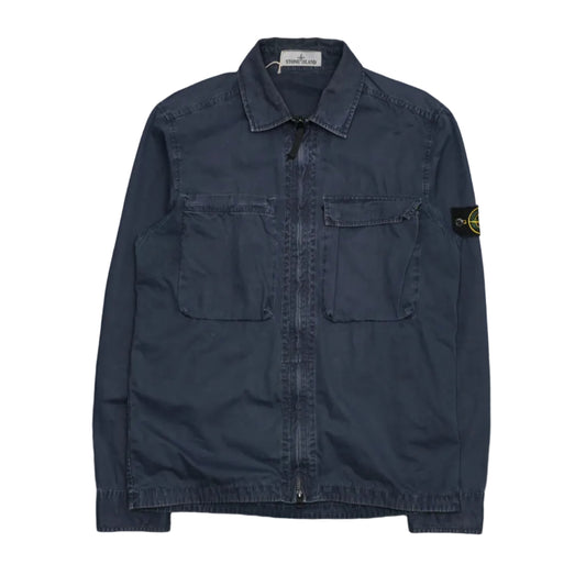 Stone Island DB Chest-Pocket Navy Zip-Up Overshirt