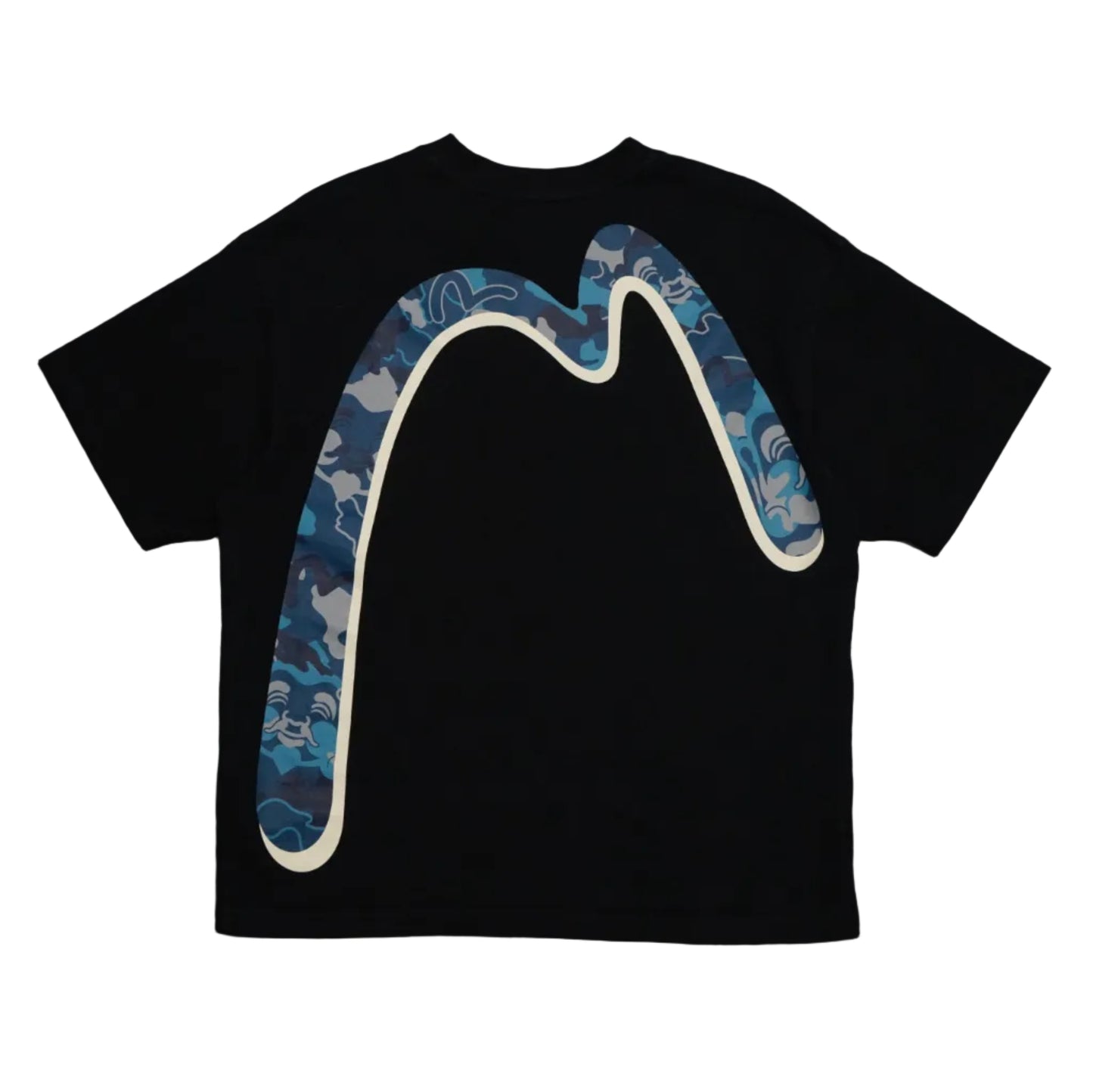 Evisu Osaka Japan Blue Camo Logo Black T-Shirt