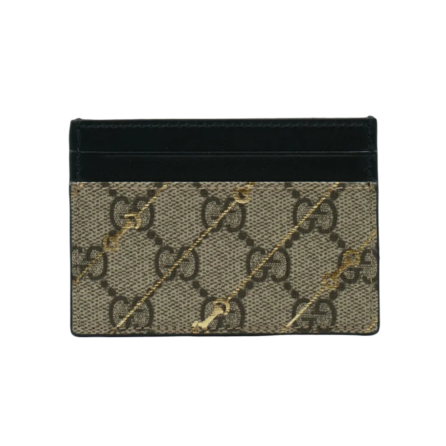 Gucci GG Monogram Logo Beige/Gold Stripe Cardholder