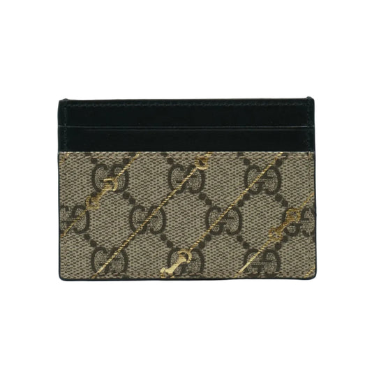 Gucci GG Monogram Logo Beige/Gold Stripe Cardholder