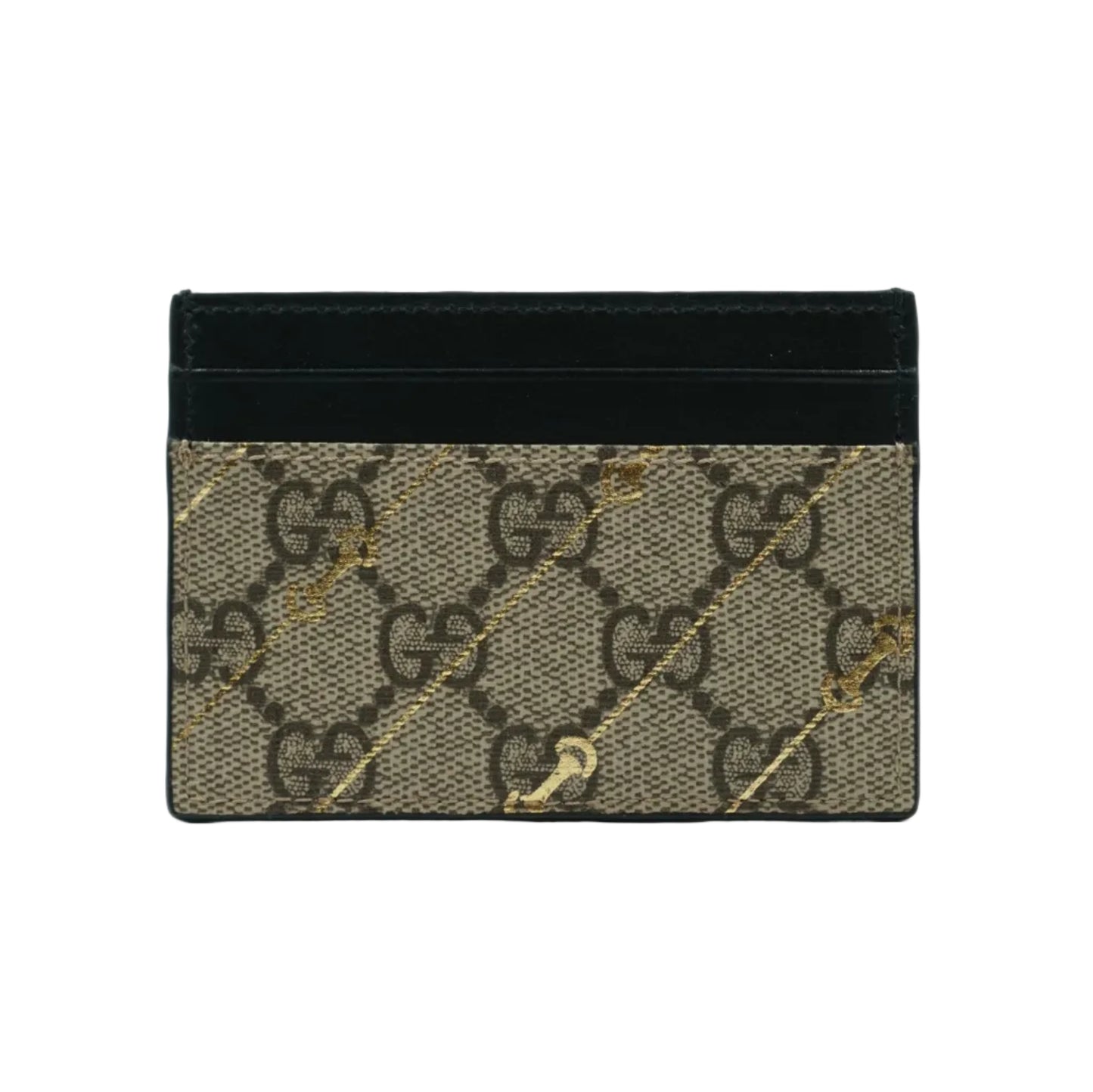 Gucci GG Monogram Logo Beige/Gold Stripe Cardholder