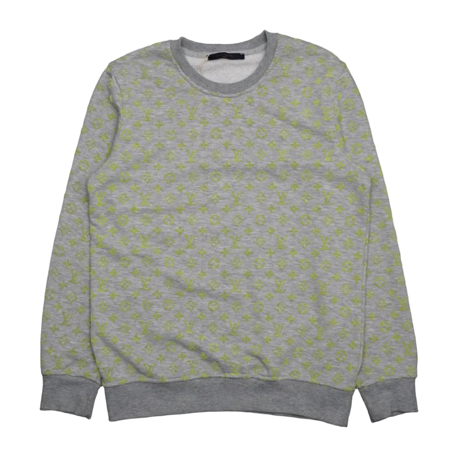 Louis Vuitton Lime Green Monogram Logo Grey Crewneck