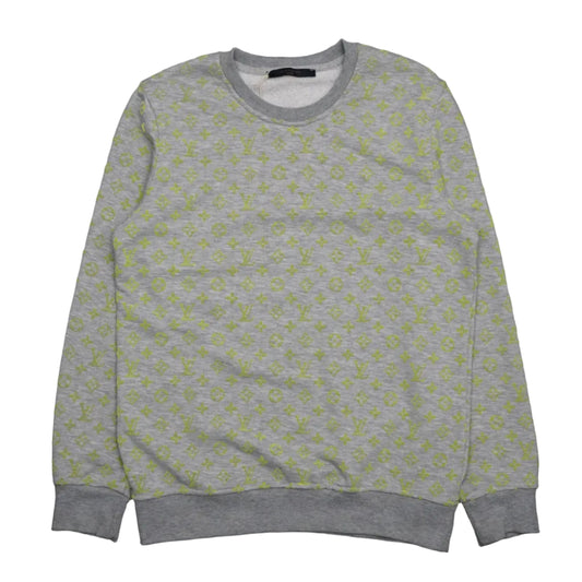 Louis Vuitton Lime Green Monogram Logo Grey Crewneck