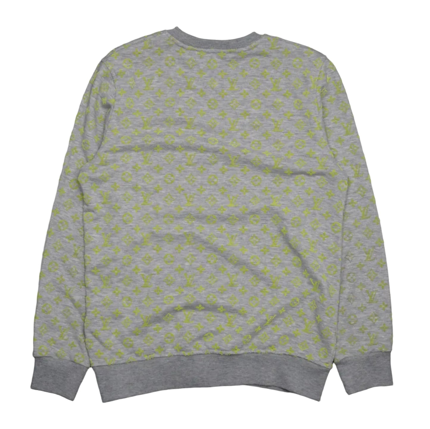 Louis Vuitton Lime Green Monogram Logo Grey Crewneck
