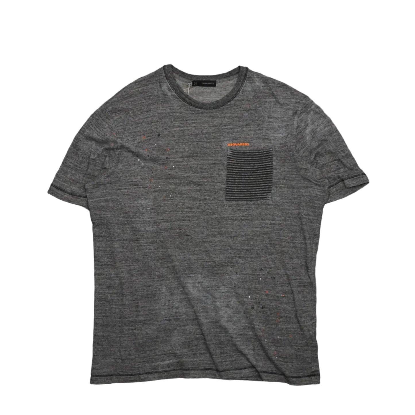 Dsquared2 Chest Pocket Orange Logo Grey T-Shirt