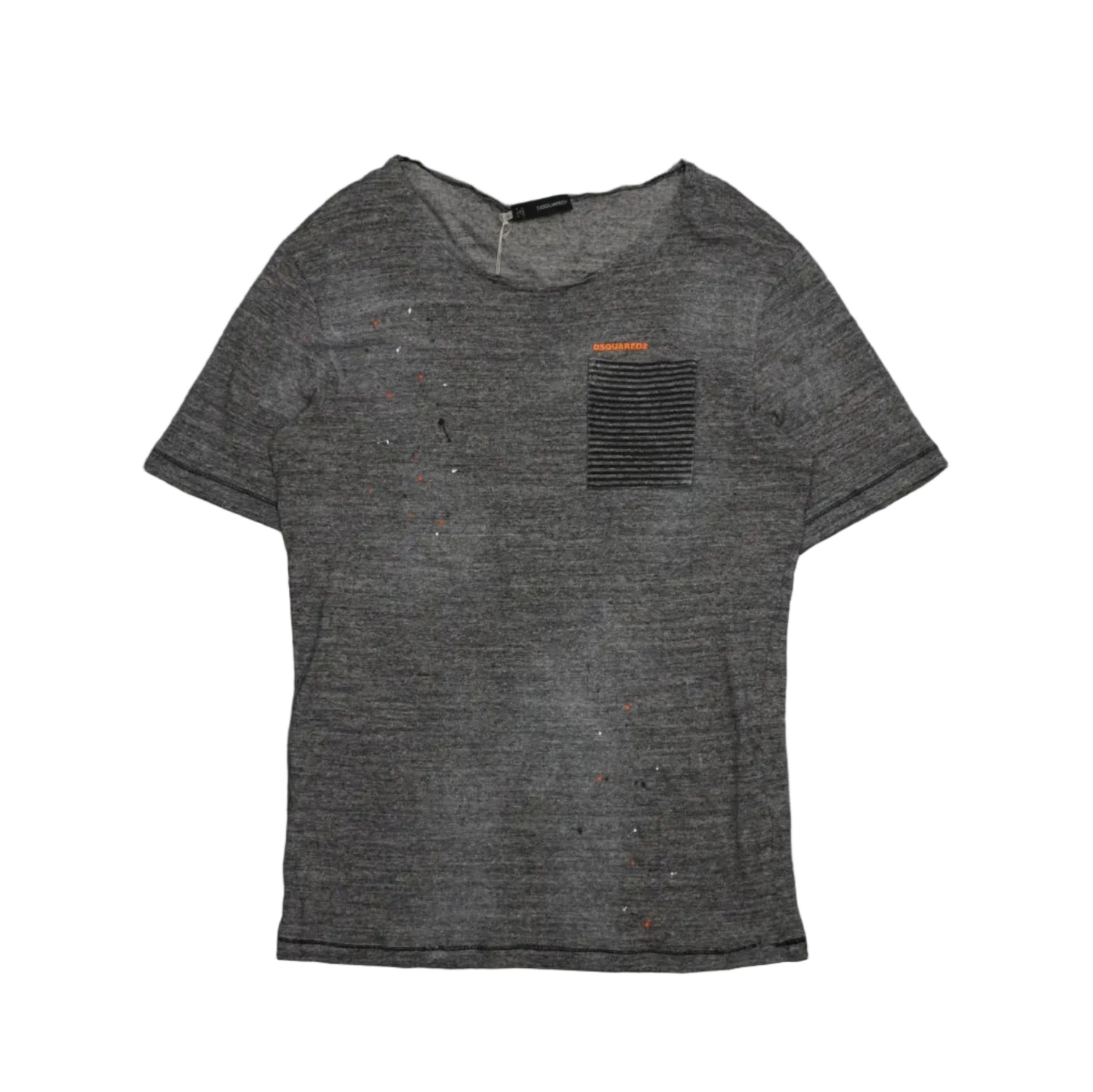 Dsquared2 Chest Pocket Orange Logo Grey T-Shirt