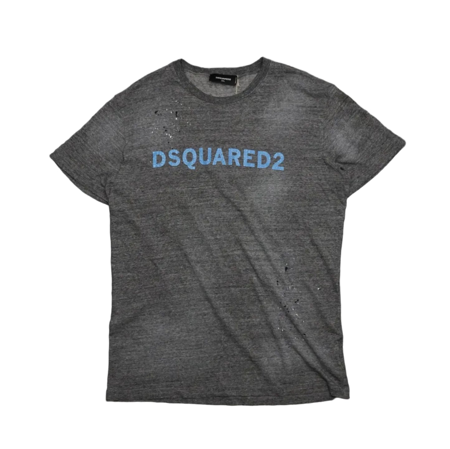 Dsquared2 Blue Logo Distressed Grey T-Shirt