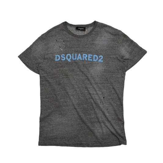 Dsquared2 Blue Logo Distressed Grey T-Shirt