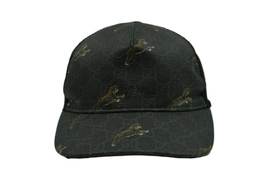 Gucci GG Tiger Print Baseball Black Cap
