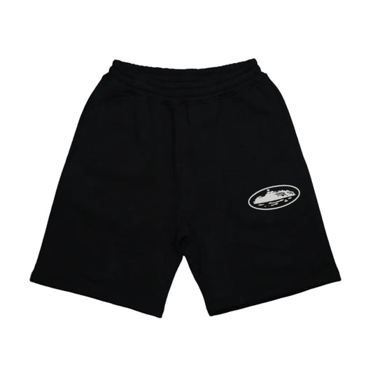 Corteiz Alcatraz Logo Fluffy Print Black Shorts