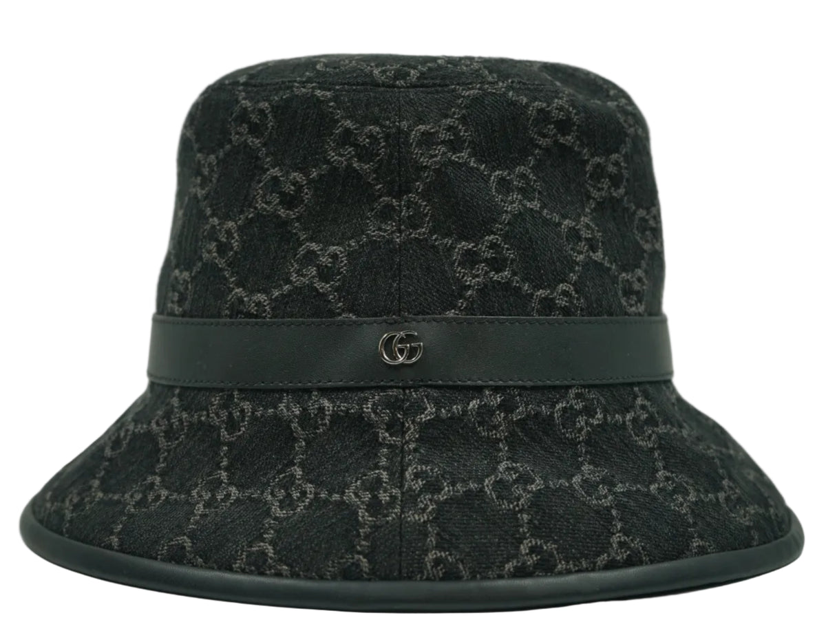 Gucci GG Logo Monogram Black Denim Bucket Hat