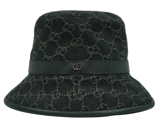 Gucci GG Logo Monogram Black Denim Bucket Hat