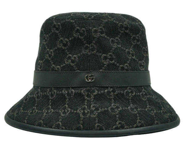 Gucci GG Logo Monogram Black Denim Bucket Hat