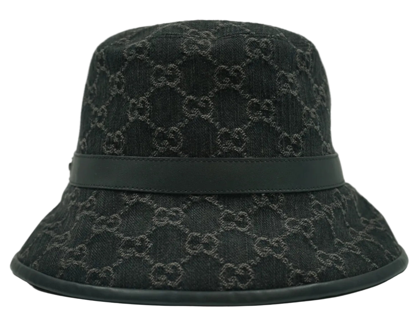 Gucci GG Logo Monogram Black Denim Bucket Hat