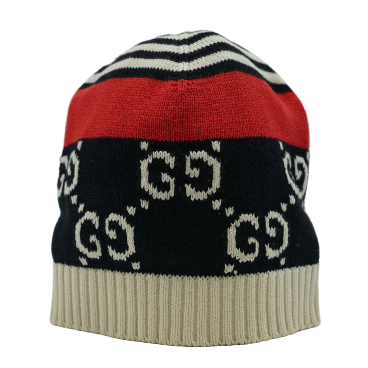 Gucci GG Logo Intarsia Cotton White/Blue/Red Beanie