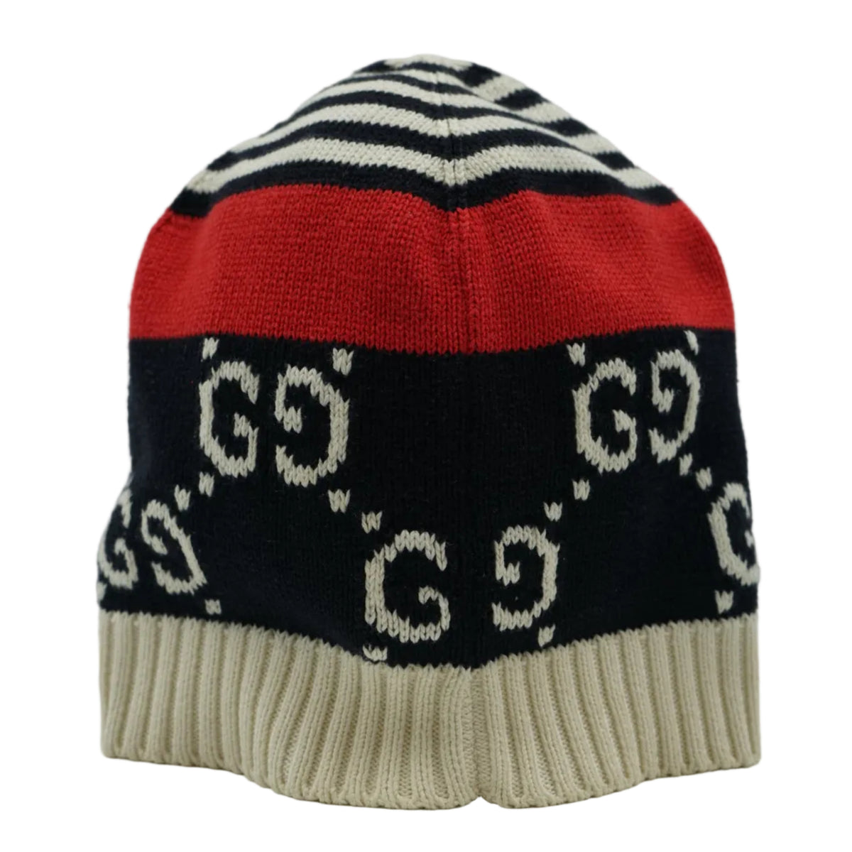 Gucci GG Logo Intarsia Cotton White/Blue/Red Beanie
