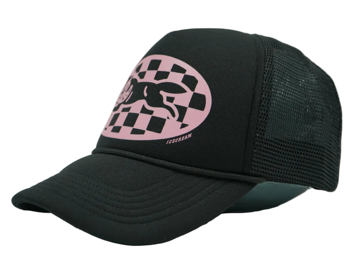 Ice Cream Checker Running Dog Black/Pink Trucker Cap