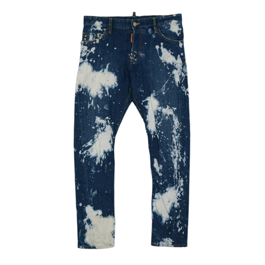 Dsquared2 White Tie Dye Spots Dark Blue Denim Jeans