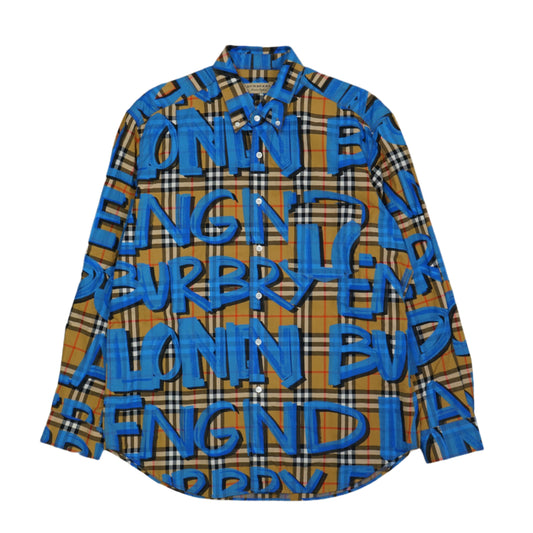 Burberry London All Over Print Blue/Brown Button Shirt