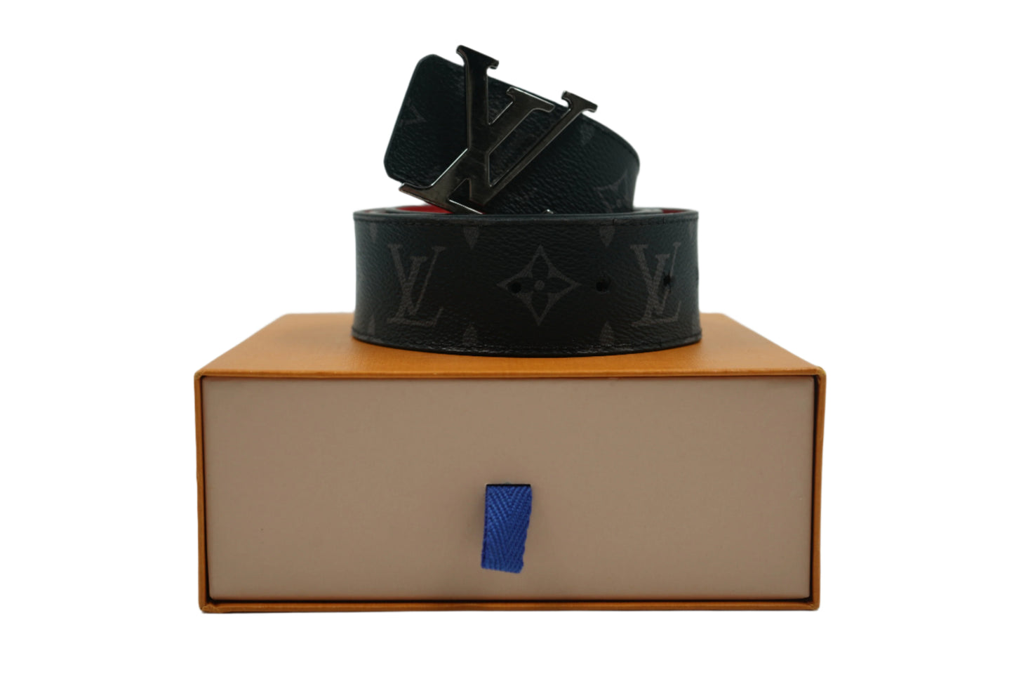 Louis Vuitton Black Monogram Reversible Red Belt