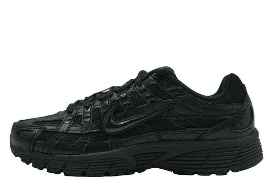 Nike P-6000 'Triple Black' featuring a breathable mesh upper with vertical leather overlays in a stealthy monochrome colorway. Retro running style sneaker available at our Malmö store or order online now.
