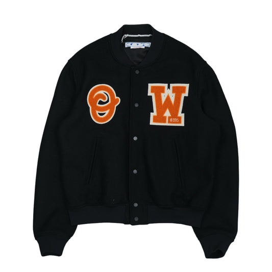 Off-White Logo Patch Orange Black Varsity Jacket