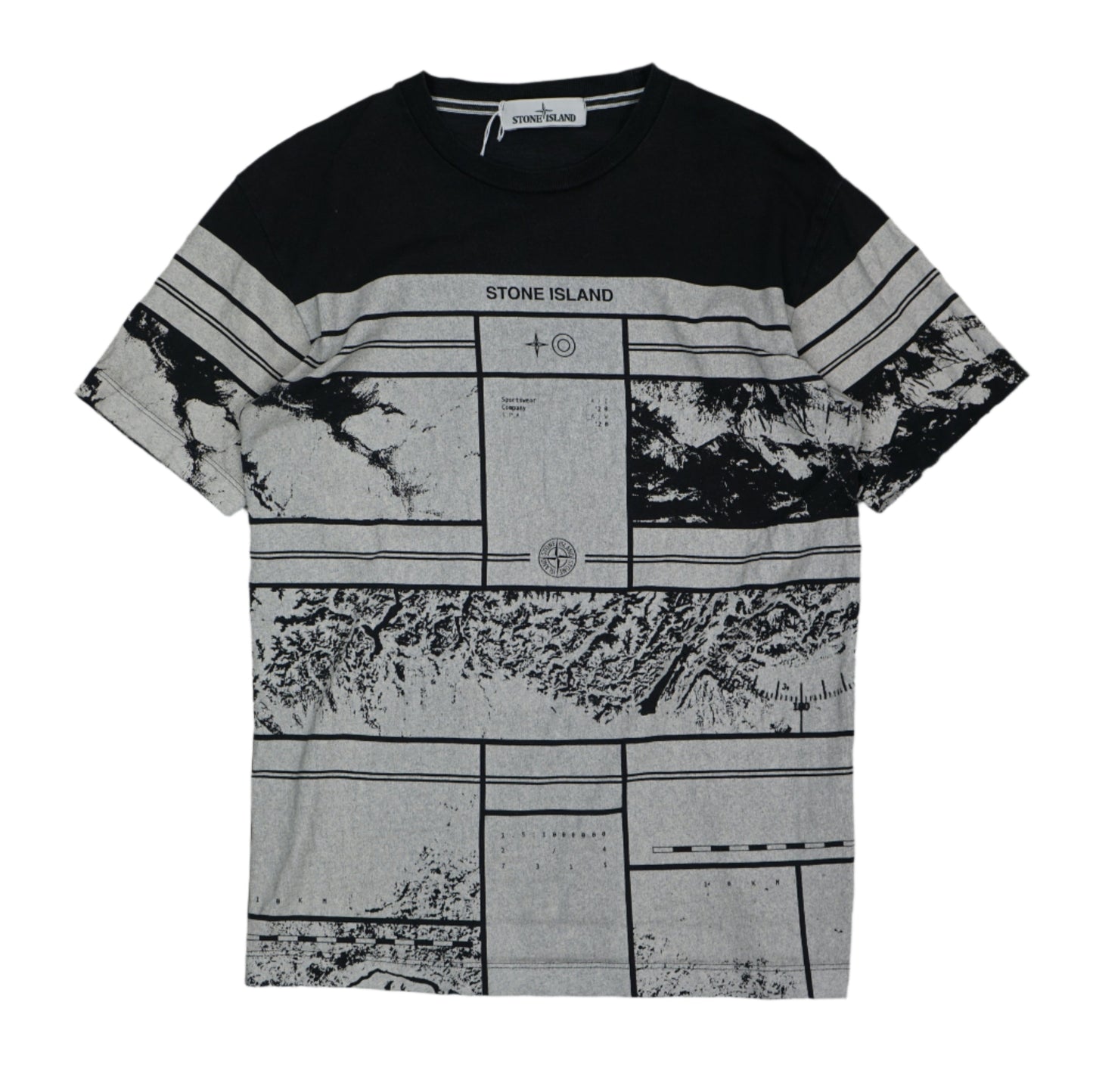 Stone Island All Over Print Black/Grey T-Shirt