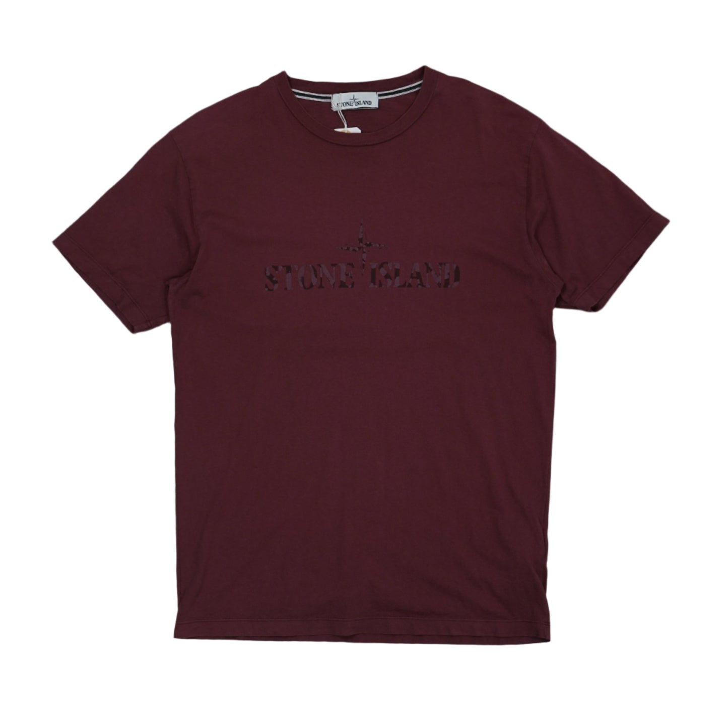 Stone Island Chest Logo Text Burgundy T-Shirt