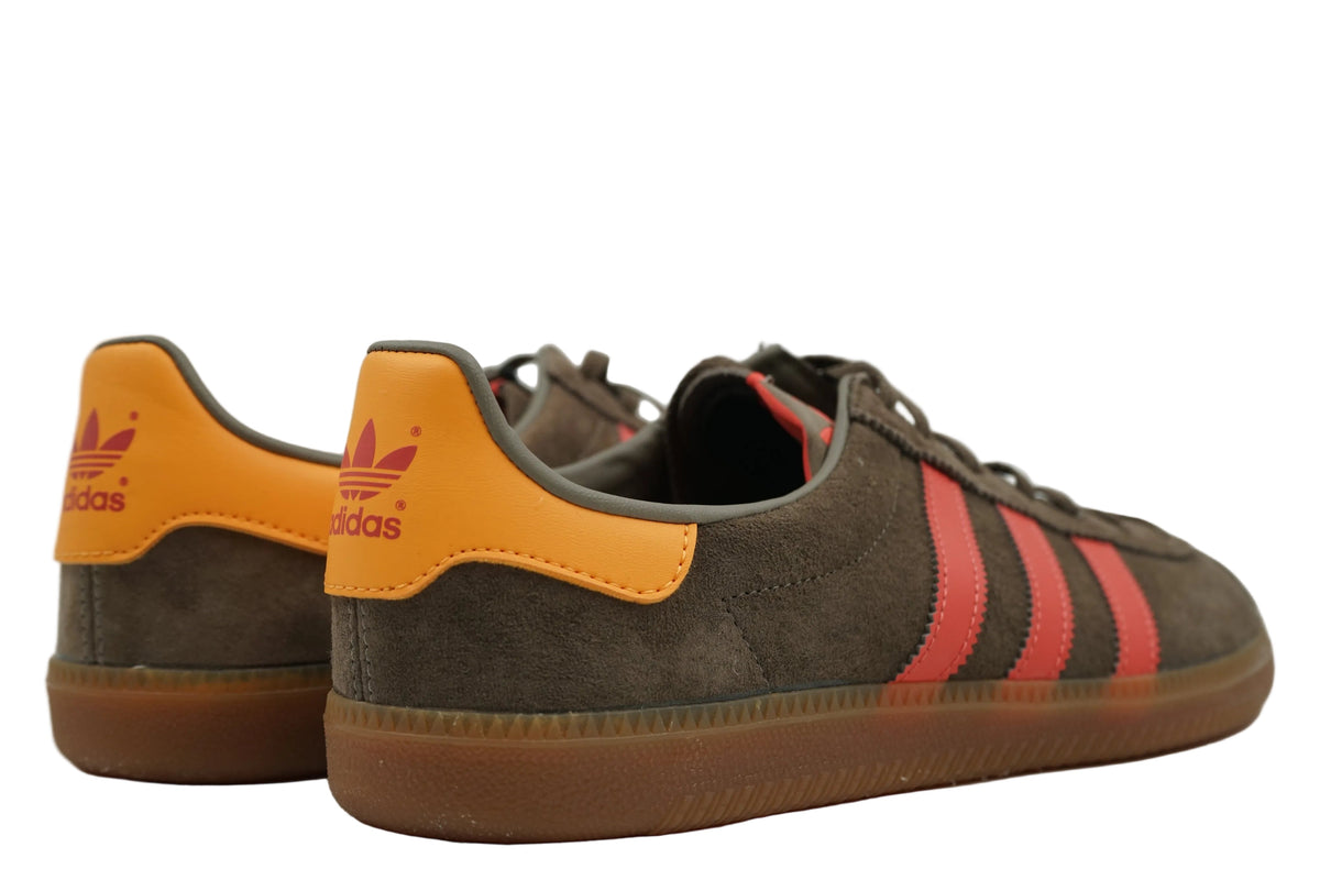 Brand new Adidas Athen Size? Exclusive Brown Red HP5429, back view with brown heel and red accents