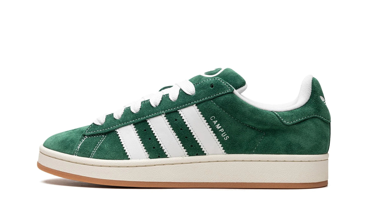 Adidas Campus 00s 'Dark Green' featuring a chunky suede upper, oversized white stripes, and a classic gum sole. Y2K-inspired sneaker available at our Malmö store.