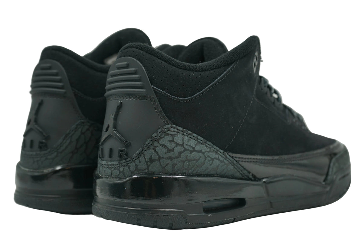 Brand new Air Jordan 3 Retro Black Cat (2025) (GS) DM0967-001, back view with tonal Jumpman heel tab