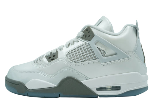 Brand new Air Jordan 4 Retro Photon Dust Blue Chill (GS) HV4401-014 in grey with Blue Chill accents, side view