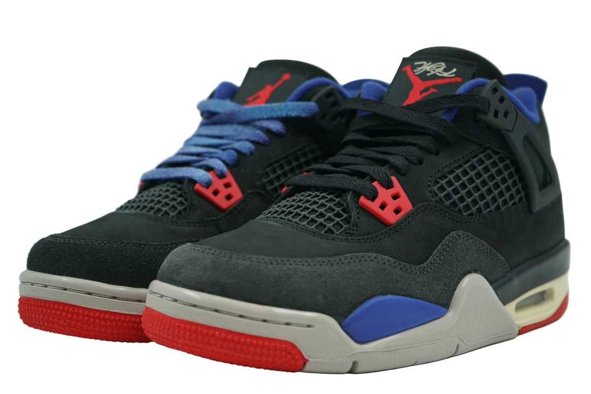 Brand new Air Jordan 4 Retro Rare Air (GS), front view of black upper and laces