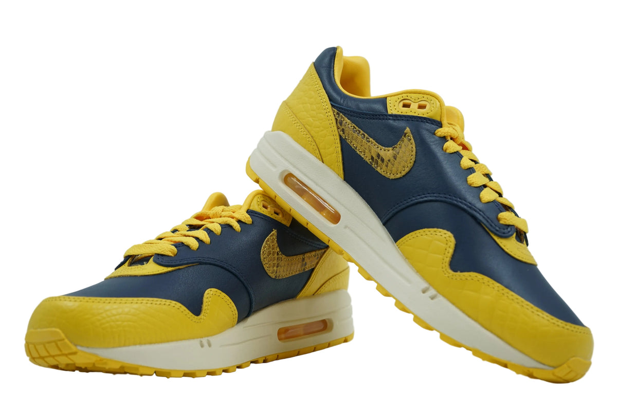 Pair of brand new Air Max 1 CO.JP Michigan in Midnight Navy and Varsity Maize