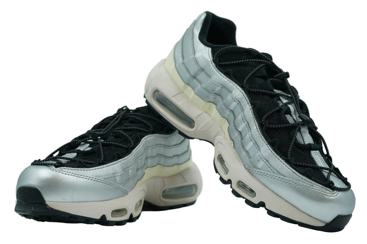 Pair of brand new Air Max 95 Speed Lacing Metallic Silver in Metallic Silver, Alabaster and black