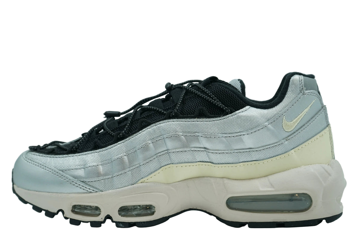 Brand new Air Max 95 Speed Lacing Metallic Silver FD0798-001 in Metallic Silver with toggle lacing, side view